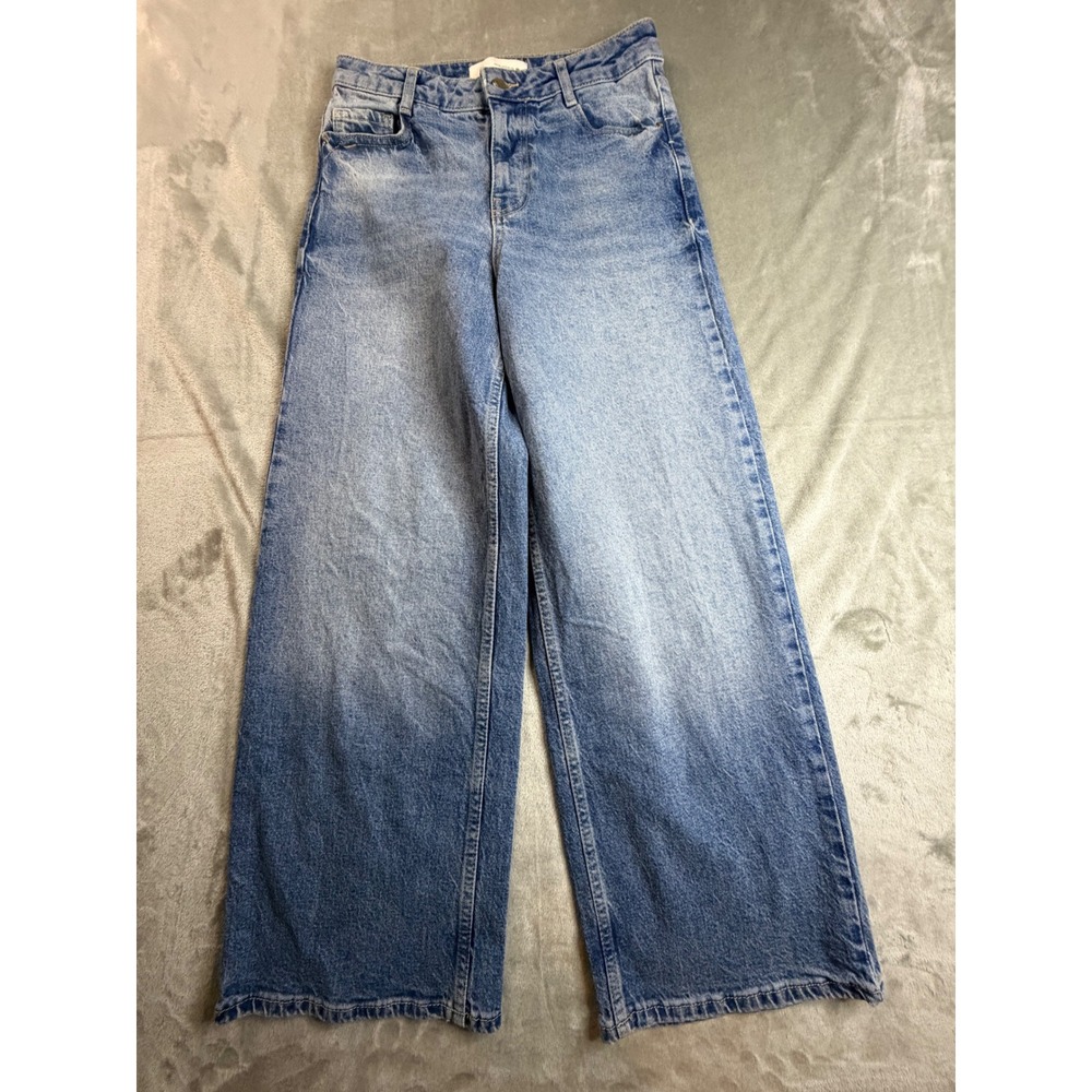 Zara Wide Leg Jeans Women Size 2 Blue High Waisted Denim Pants